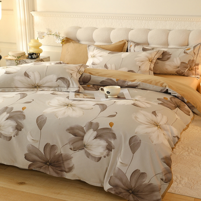 91家纺网 家纺一手货源 找家纺 磨毛世家家纺2025新款金太阳铂金四件套加厚四件套 芷岸澜庭