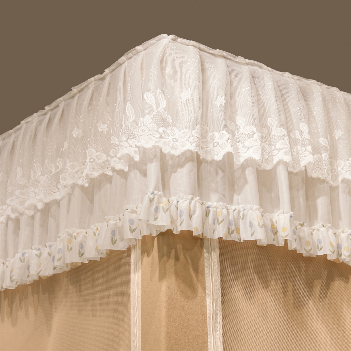 91家纺网 家纺一手货源 找家纺 笙意家纺 2025新款学生季学生宿舍遮光床帘蚊帐 花期-米白