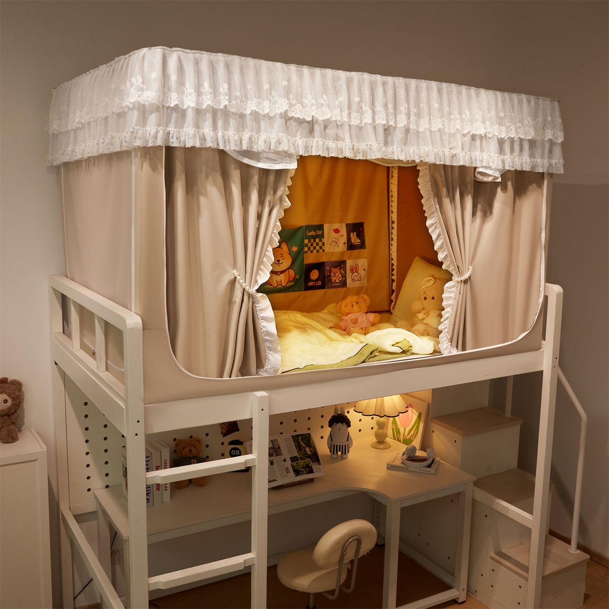 91家纺网 家纺一手货源 找家纺 笙意家纺 2025新款学生季学生宿舍遮光床帘蚊帐 花期-米白