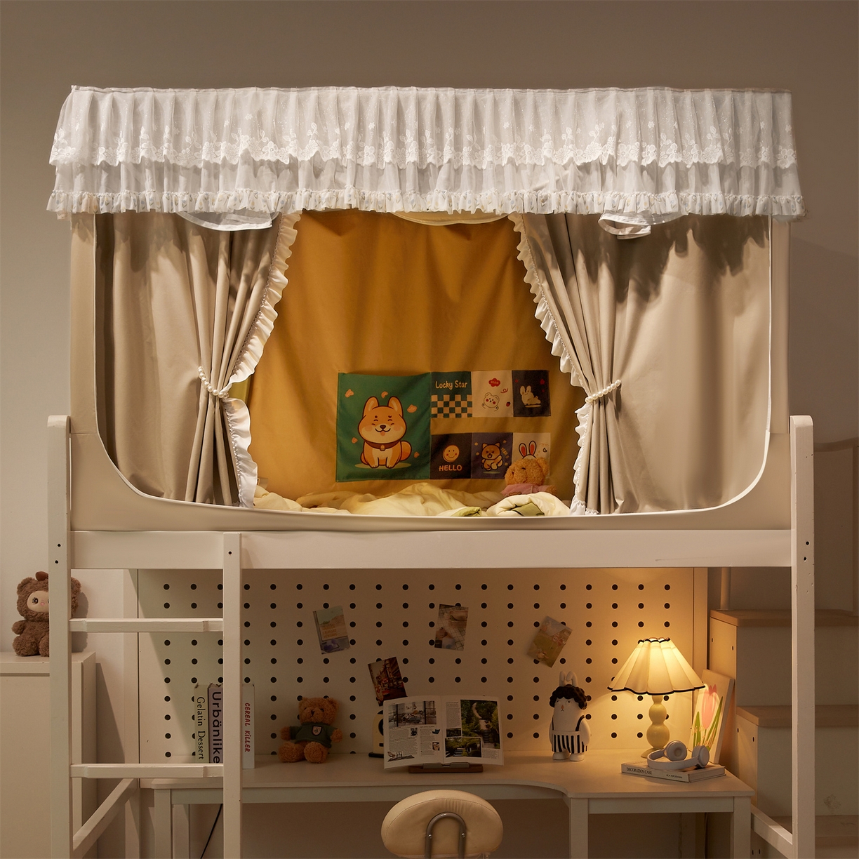 91家纺网 家纺一手货源 找家纺 笙意家纺 2025新款学生季学生宿舍遮光床帘蚊帐 花期-米白