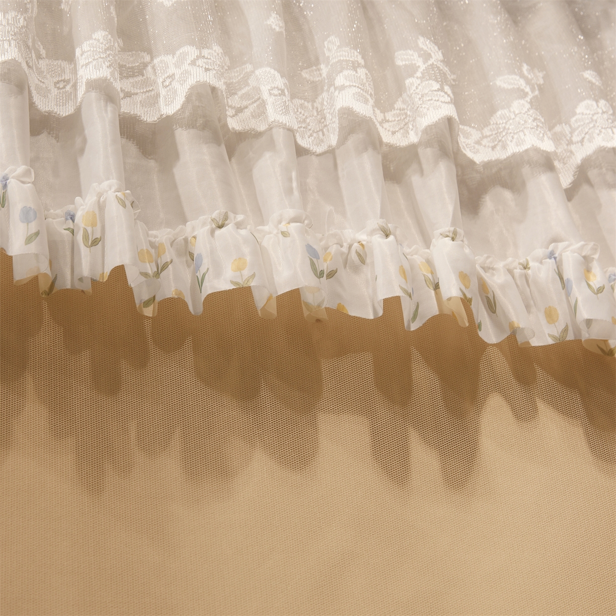 91家纺网 家纺一手货源 找家纺 笙意家纺 2025新款学生季学生宿舍遮光床帘蚊帐 花期-米白