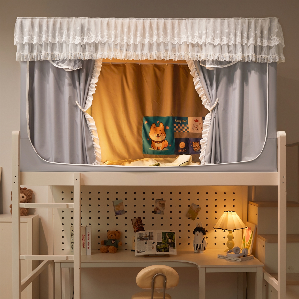 91家纺网 家纺一手货源 找家纺 笙意家纺 2025新款学生季学生宿舍遮光床帘蚊帐 花期-浅灰