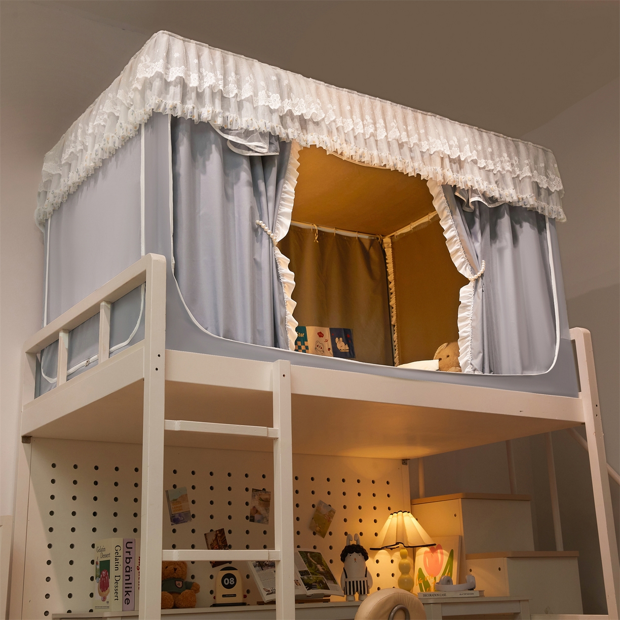 91家纺网 家纺一手货源 找家纺 笙意家纺 2025新款学生季学生宿舍遮光床帘蚊帐 花期-浅灰