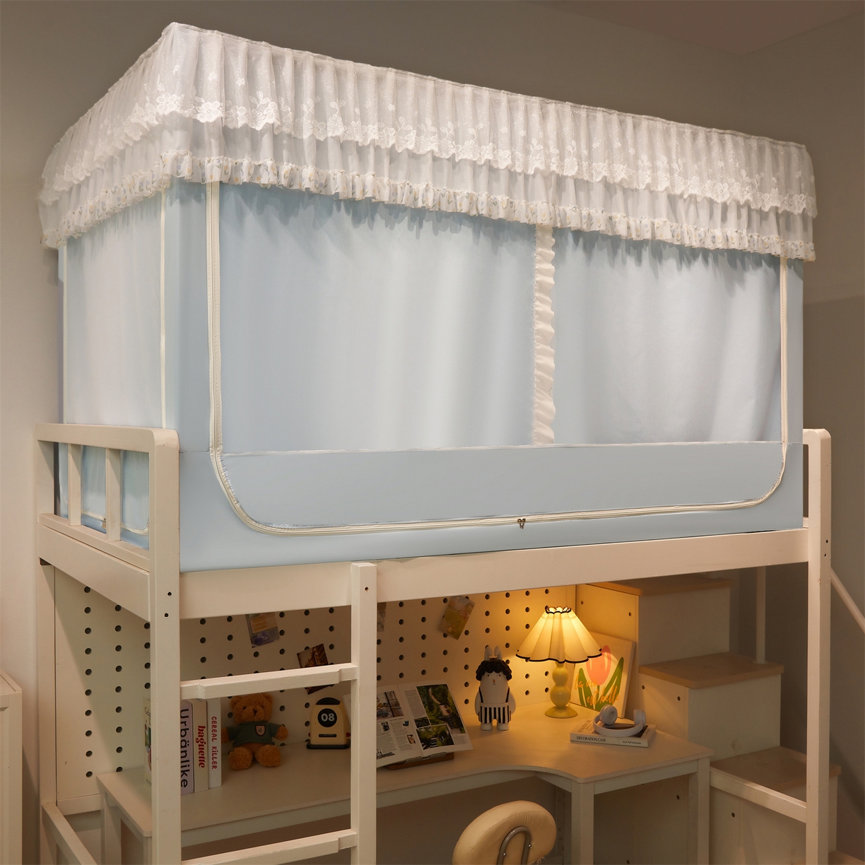 91家纺网 家纺一手货源 找家纺 笙意家纺 2025新款学生季学生宿舍遮光床帘蚊帐 花期-浅蓝