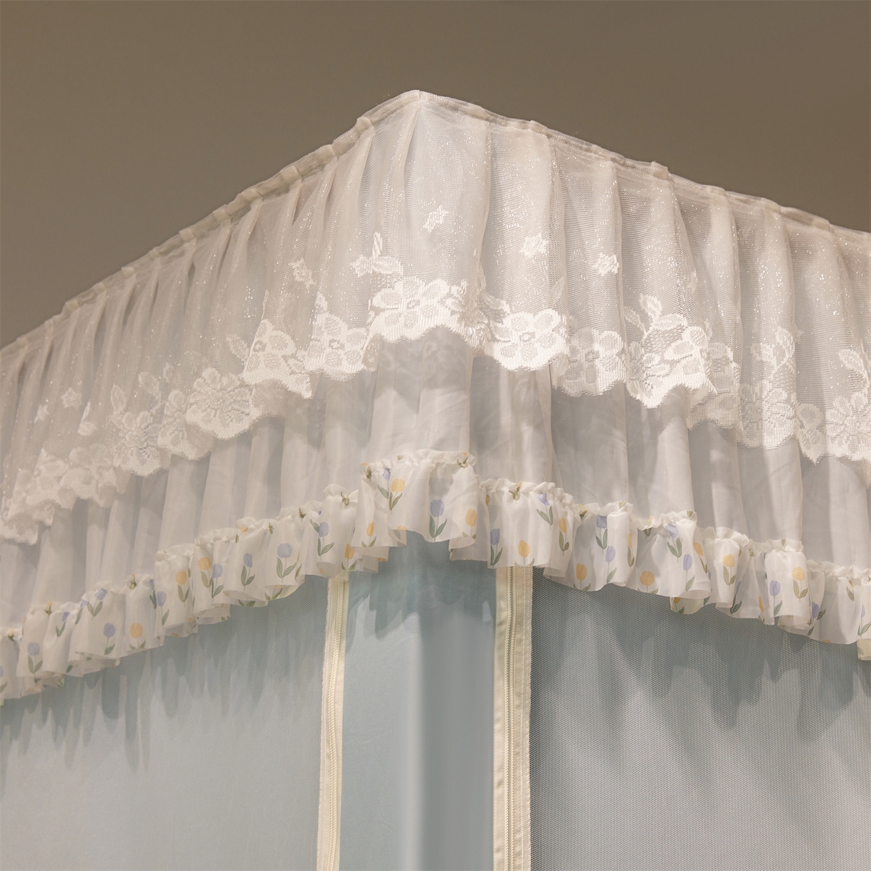 91家纺网 家纺一手货源 找家纺 笙意家纺 2025新款学生季学生宿舍遮光床帘蚊帐 花期-浅蓝