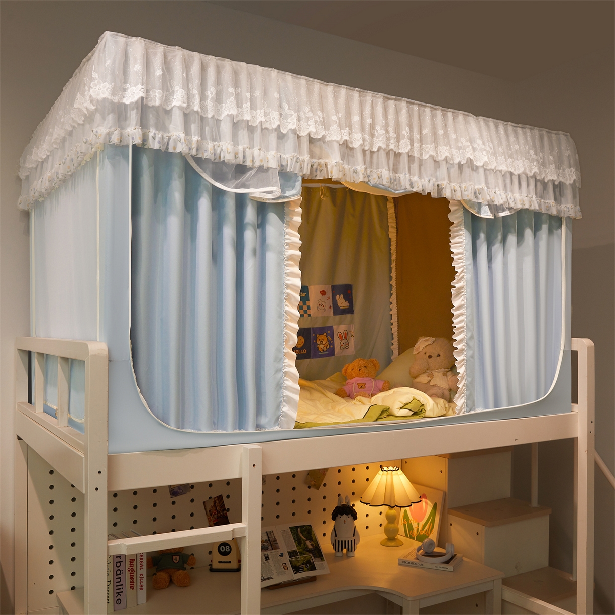 91家纺网 家纺一手货源 找家纺 笙意家纺 2025新款学生季学生宿舍遮光床帘蚊帐 花期-浅蓝