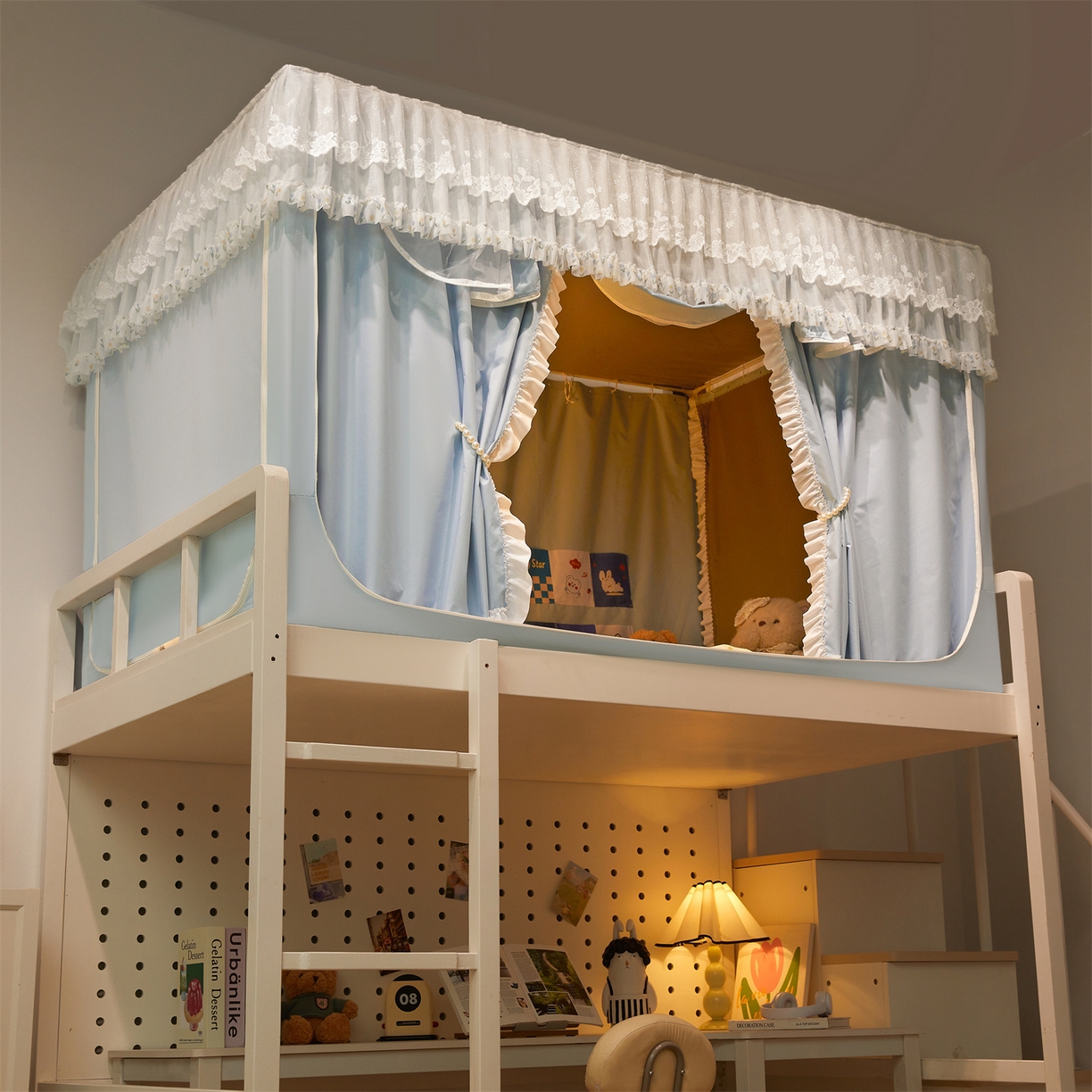 91家纺网 家纺一手货源 找家纺 笙意家纺 2025新款学生季学生宿舍遮光床帘蚊帐 花期-浅蓝