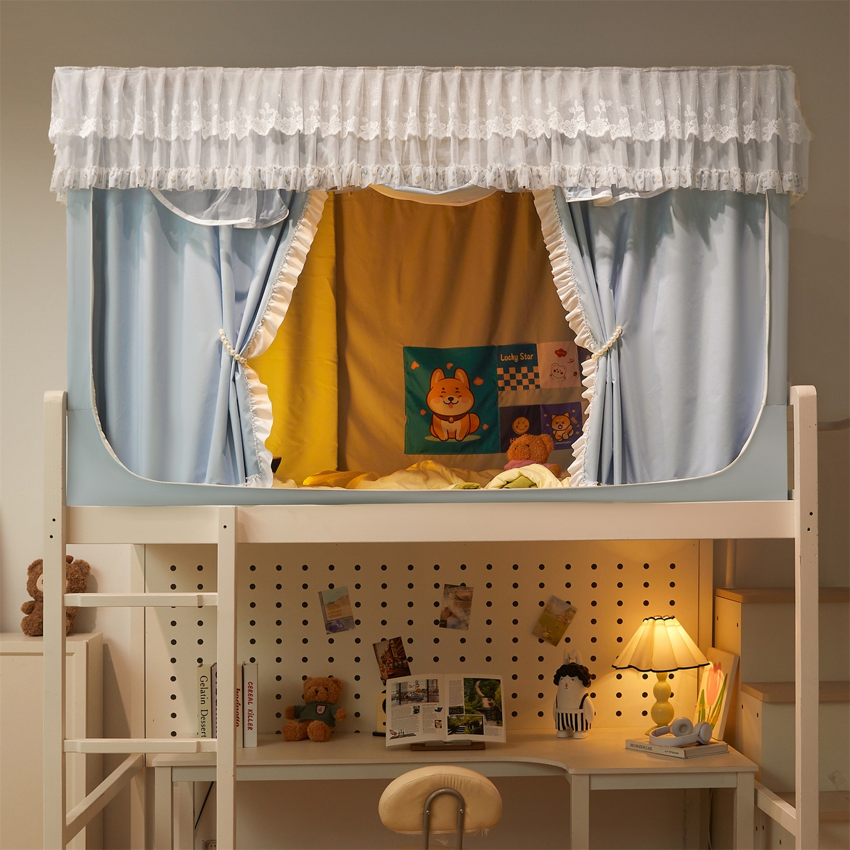 91家纺网 家纺一手货源 找家纺 笙意家纺 2025新款学生季学生宿舍遮光床帘蚊帐 花期-浅蓝