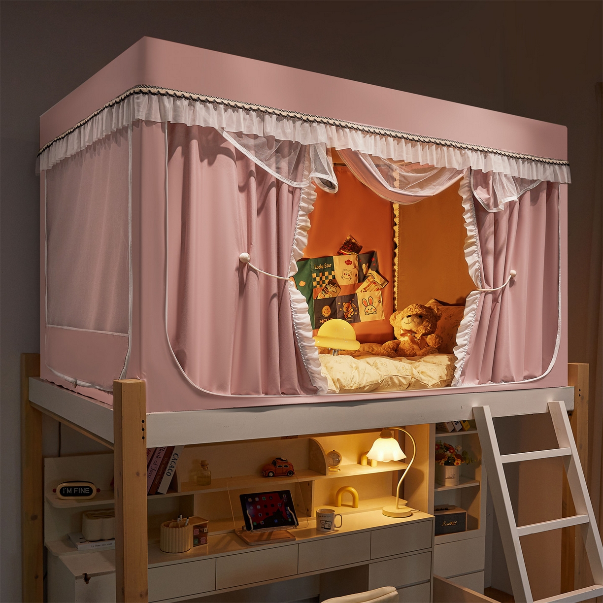 91家纺网 家纺一手货源 找家纺 笙意家纺 2025新款学生季学生宿舍遮光床帘蚊帐 如梦-粉玉