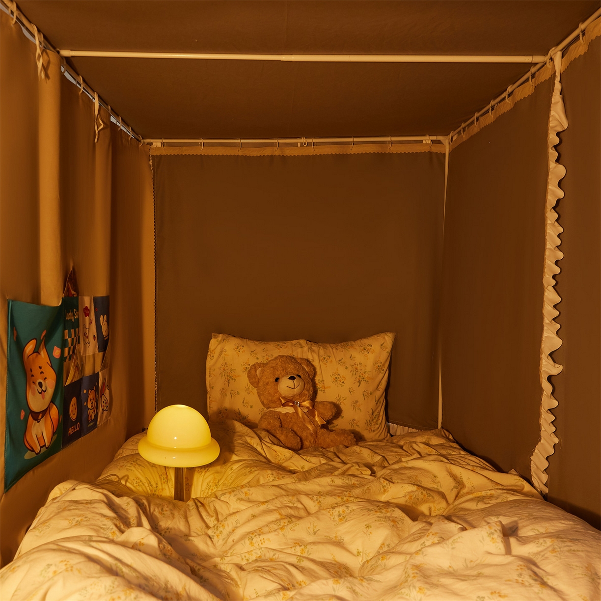 91家纺网 家纺一手货源 找家纺 笙意家纺 2025新款学生季学生宿舍遮光床帘蚊帐 如梦-米白