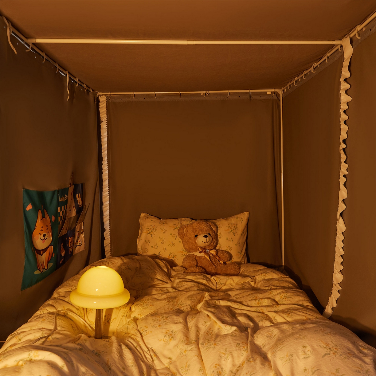 91家纺网 家纺一手货源 找家纺 笙意家纺 2025新款学生季学生宿舍遮光床帘蚊帐 如梦-浅灰