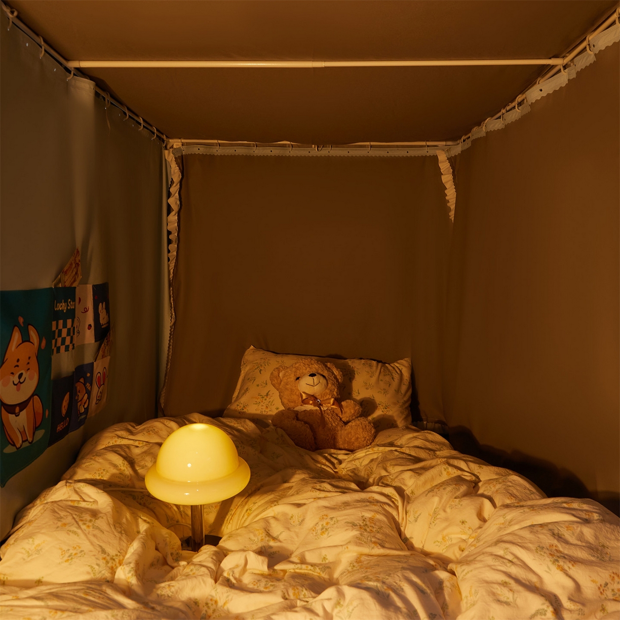 91家纺网 家纺一手货源 找家纺 笙意家纺 2025新款学生季学生宿舍遮光床帘蚊帐 如梦-浅蓝