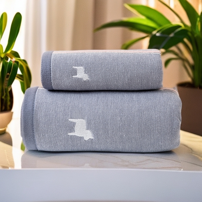 彩虹毛巾 2025新款潮牌小马毛巾浴巾套装全棉纯棉吸水毛巾长绒棉浴巾纯棉毛巾浴巾两件套 潮牌马-粉灰色 35x73cm毛巾/条