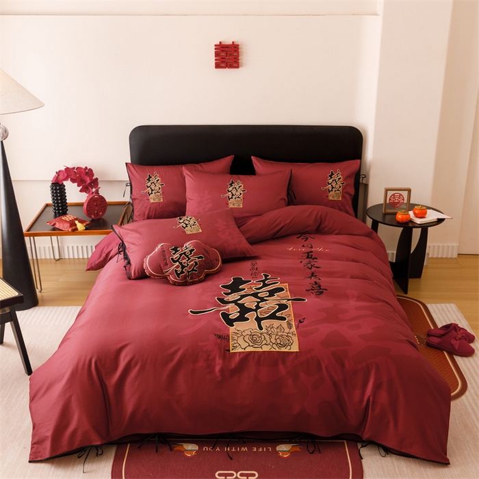 91家纺网 家纺一手货源 找家纺 （总）宏羽纺家纺 2025新款100s全棉纯棉贡缎法式刺绣花边四件套