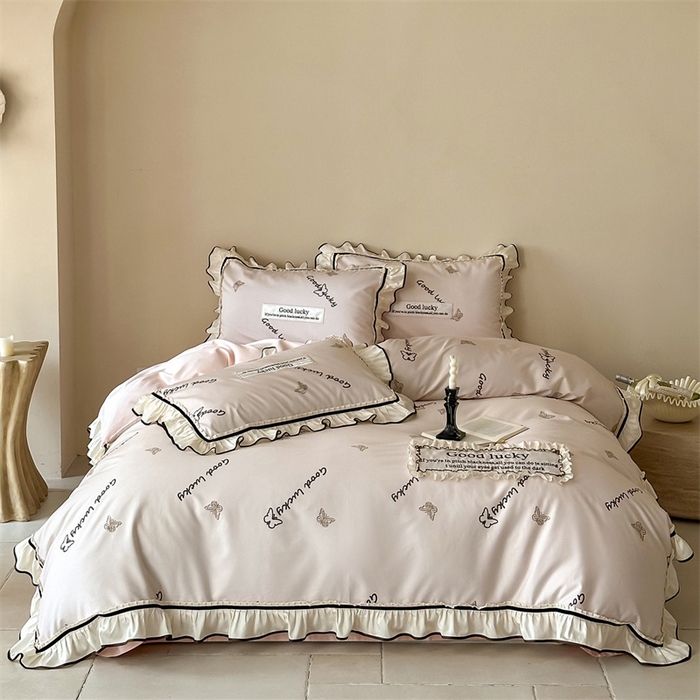 91家纺网 家纺一手货源 找家纺 （总）宏羽纺家纺 2025新款100s全棉纯棉贡缎法式刺绣花边四件套