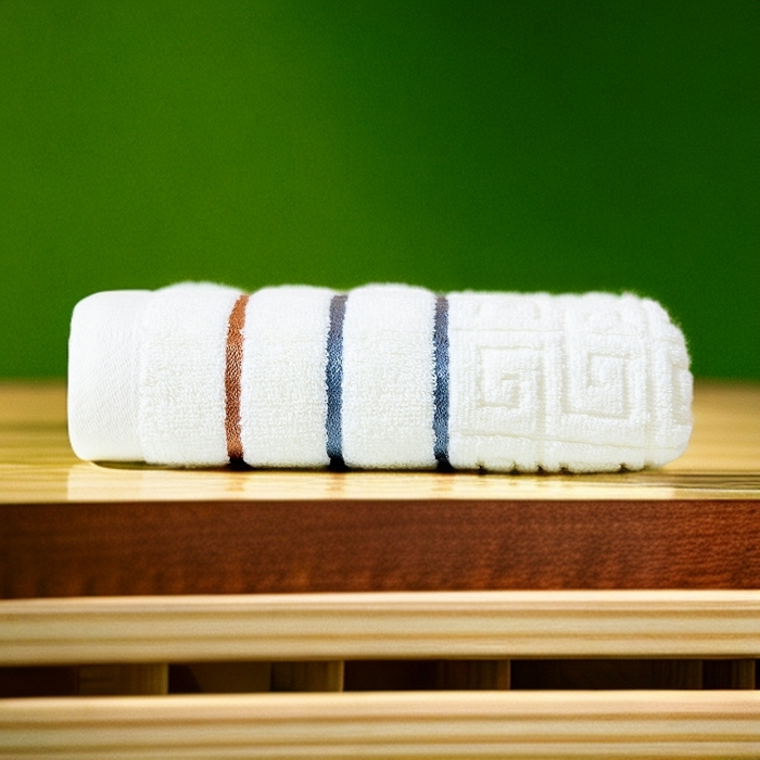 彩虹毛巾 2025新款全棉纯棉毛巾浴巾套装长城格缎带款毛巾浴巾套装跨境热销毛巾外贸纯棉浴巾 长城格缎带-米白色 毛巾浴巾套装