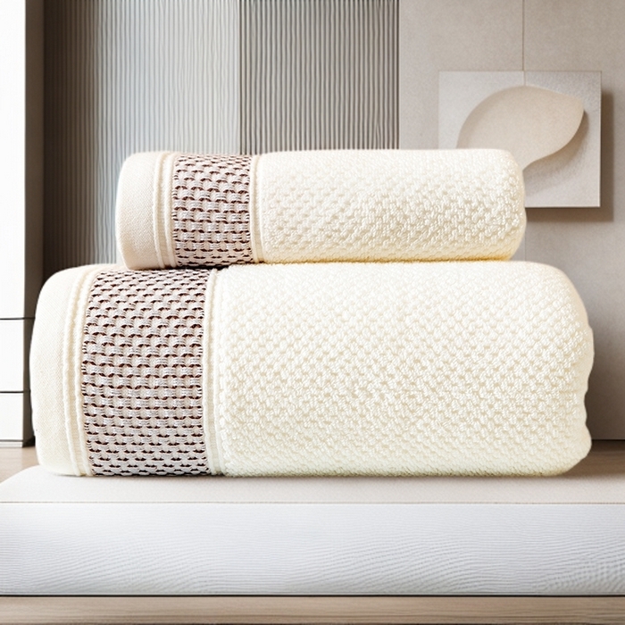 91家纺网 家纺一手货源 找家纺 彩虹毛巾 2025新款全棉纯棉都市蜂巢五星酒店风亲肤加厚吸水纯棉毛巾浴巾套装 都市蜂巢-乳白 毛巾浴巾套装