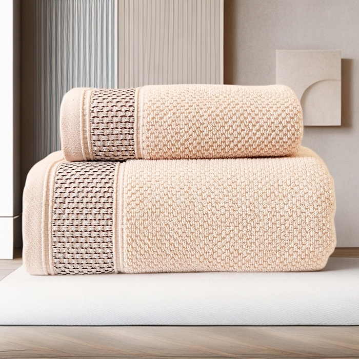 91家纺网 家纺一手货源 找家纺 彩虹毛巾 2025新款全棉纯棉都市蜂巢五星酒店风亲肤加厚吸水纯棉毛巾浴巾套装 都市蜂巢-浅棕 70x140cm浴巾/条