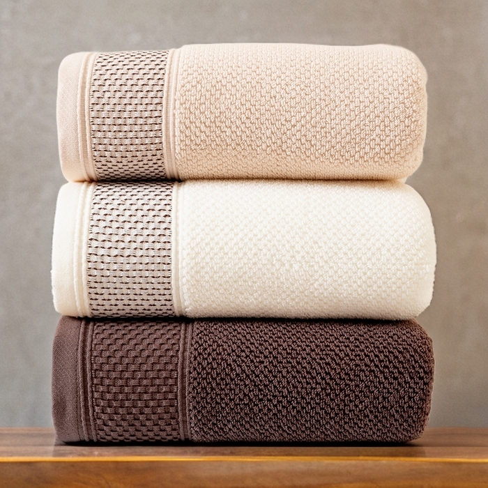 91家纺网 家纺一手货源 找家纺 彩虹毛巾 2025新款全棉纯棉都市蜂巢五星酒店风亲肤加厚吸水纯棉毛巾浴巾套装 都市蜂巢组合图仅供参考 毛巾三色装