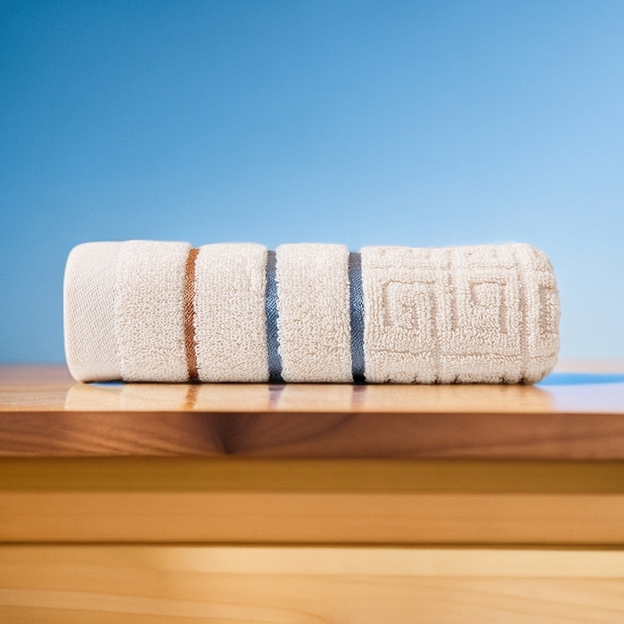 彩虹毛巾 2025新款全棉纯棉毛巾浴巾套装长城格缎带款毛巾浴巾套装跨境热销毛巾外贸纯棉浴巾 长城格缎带-驼色 毛巾浴巾套装