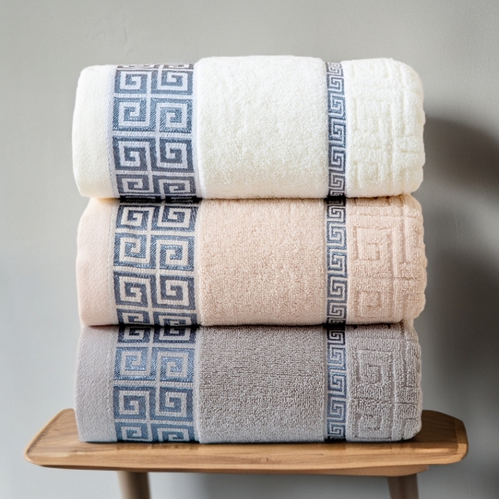 91家纺网 家纺一手货源 找家纺 彩虹毛巾 2025新款全棉纯棉毛巾浴巾套装长城格缎带款毛巾浴巾套装跨境热销毛巾外贸纯棉浴巾 长城格缎带-组合图仅供参考 毛巾浴巾套装