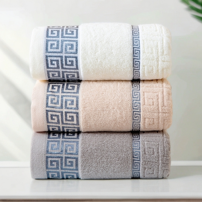 91家纺网 家纺一手货源 找家纺 （总）彩虹毛巾 2025新款全棉纯棉毛巾浴巾套装长城格缎带款毛巾浴巾套装跨境热销毛巾外贸纯棉浴巾