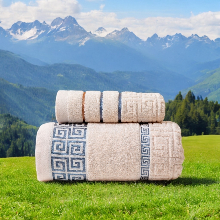 91家纺网 家纺一手货源 找家纺 彩虹毛巾 2025新款全棉纯棉毛巾浴巾套装长城格缎带款毛巾浴巾套装跨境热销毛巾外贸纯棉浴巾 长城格缎带-驼色 34x75cm毛巾/条