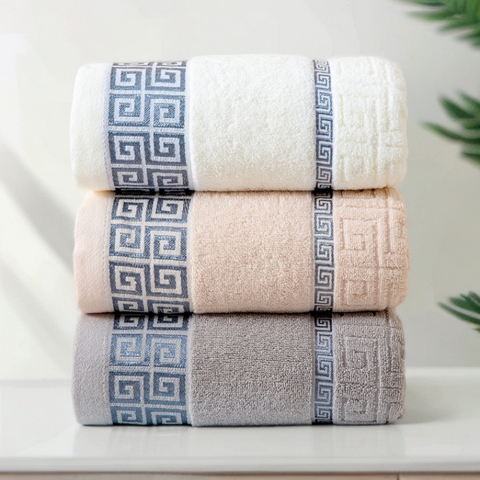 91家纺网 家纺一手货源 找家纺 （总）彩虹毛巾 2025新款全棉纯棉毛巾浴巾套装长城格缎带款毛巾浴巾套装跨境热销毛巾外贸纯棉浴巾