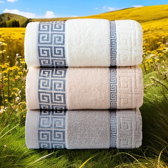 91家纺网 家纺一手货源 找家纺 彩虹毛巾 2025新款全棉纯棉毛巾浴巾套装长城格缎带款毛巾浴巾套装跨境热销毛巾外贸纯棉浴巾 长城格缎带-组合图仅供参考 34x75cm毛巾/条