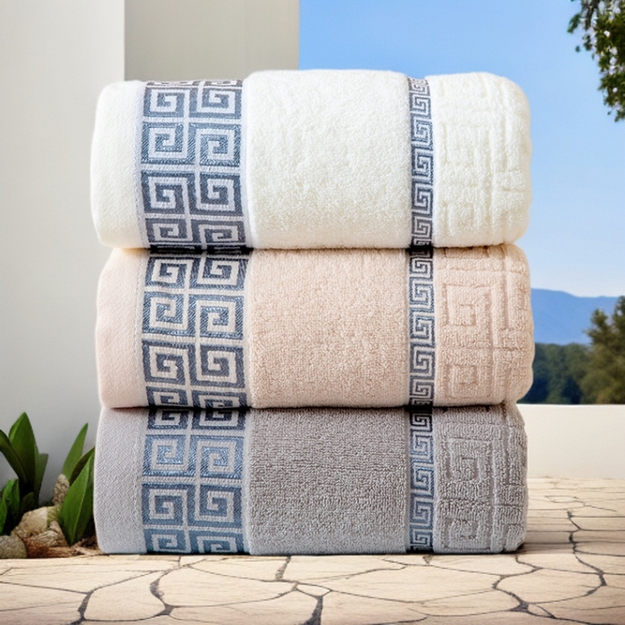 91家纺网 家纺一手货源 找家纺 彩虹毛巾 2025新款全棉纯棉毛巾浴巾套装长城格缎带款毛巾浴巾套装跨境热销毛巾外贸纯棉浴巾 长城格缎带-组合图仅供参考 长城格缎带毛巾3色装