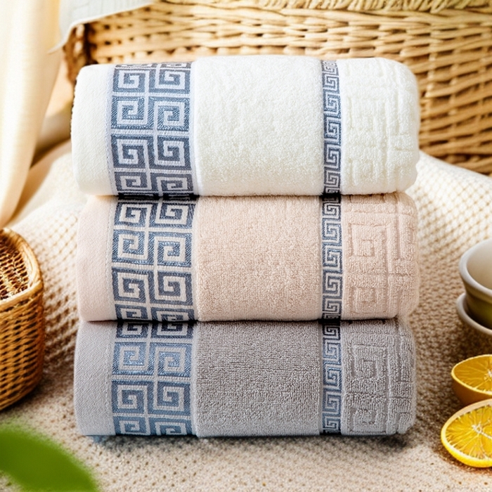 91家纺网 家纺一手货源 找家纺 彩虹毛巾 2025新款全棉纯棉毛巾浴巾套装长城格缎带款毛巾浴巾套装跨境热销毛巾外贸纯棉浴巾 长城格缎带-组合图仅供参考 34x75cm毛巾/条