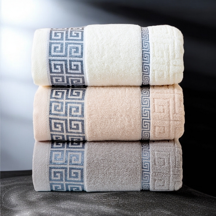 91家纺网 家纺一手货源 找家纺 （总）彩虹毛巾 2025新款全棉纯棉毛巾浴巾套装长城格缎带款毛巾浴巾套装跨境热销毛巾外贸纯棉浴巾