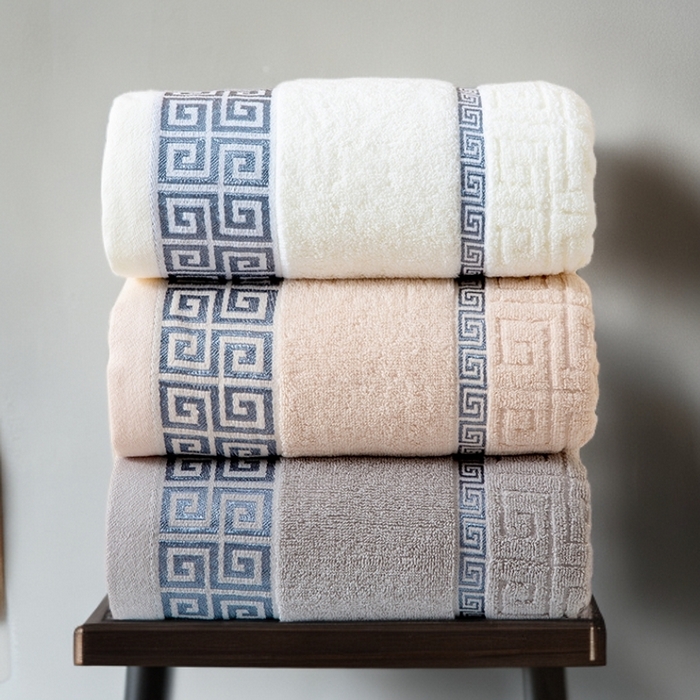 91家纺网 家纺一手货源 找家纺 彩虹毛巾 2025新款全棉纯棉毛巾浴巾套装长城格缎带款毛巾浴巾套装跨境热销毛巾外贸纯棉浴巾 长城格缎带-组合图仅供参考 长城格缎带毛巾3色装