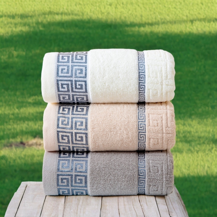 91家纺网 家纺一手货源 找家纺 彩虹毛巾 2025新款全棉纯棉毛巾浴巾套装长城格缎带款毛巾浴巾套装跨境热销毛巾外贸纯棉浴巾 长城格缎带-组合图仅供参考 毛巾浴巾套装