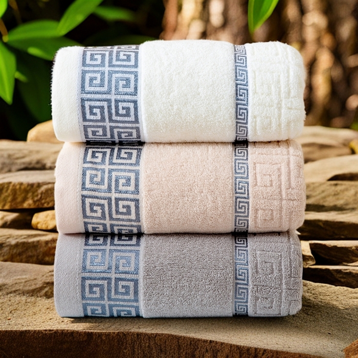 91家纺网 家纺一手货源 找家纺 彩虹毛巾 2025新款全棉纯棉毛巾浴巾套装长城格缎带款毛巾浴巾套装跨境热销毛巾外贸纯棉浴巾 长城格缎带-组合图仅供参考 毛巾浴巾套装