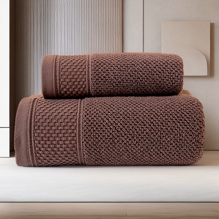 91家纺网 家纺一手货源 找家纺 彩虹毛巾 2025新款全棉纯棉都市蜂巢五星酒店风亲肤加厚吸水纯棉毛巾浴巾套装 都市蜂巢-深咖 34x74cm毛巾/条