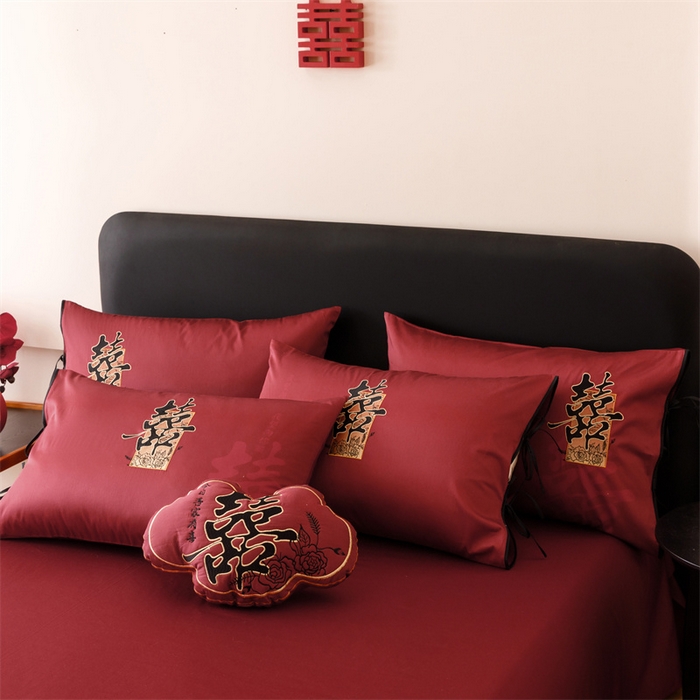 91家纺网 家纺一手货源 找家纺 宏羽纺家纺 2025新款100s全棉纯棉贡缎司马棉法式刺绣花边四件套墨韵喜缘