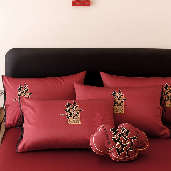 91家纺网 家纺一手货源 找家纺 宏羽纺家纺 2025新款100s全棉纯棉贡缎司马棉法式刺绣花边四件套墨韵喜缘