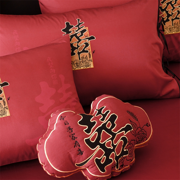 91家纺网 家纺一手货源 找家纺 宏羽纺家纺 2025新款100s全棉纯棉贡缎司马棉法式刺绣花边四件套墨韵喜缘