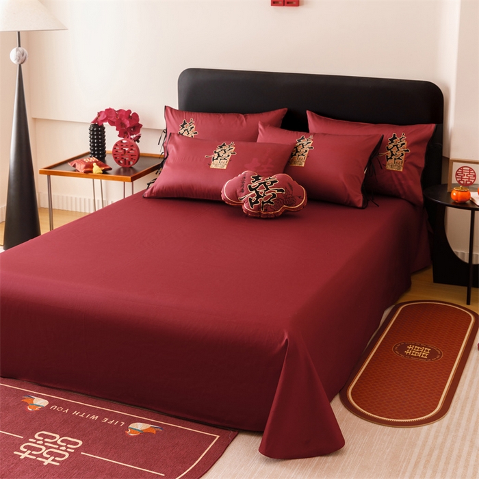 91家纺网 家纺一手货源 找家纺 宏羽纺家纺 2025新款100s全棉纯棉贡缎司马棉法式刺绣花边四件套墨韵喜缘