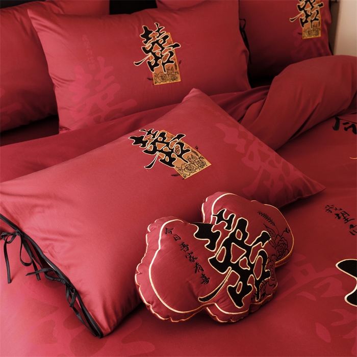 91家纺网 家纺一手货源 找家纺 宏羽纺家纺 2025新款100s全棉纯棉贡缎司马棉法式刺绣花边四件套墨韵喜缘