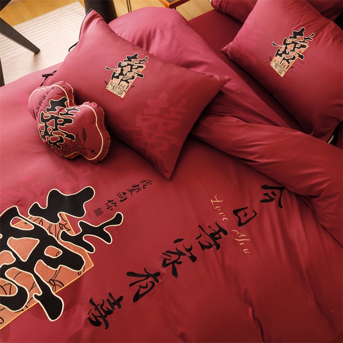 91家纺网 家纺一手货源 找家纺 宏羽纺家纺 2025新款100s全棉纯棉贡缎司马棉法式刺绣花边四件套墨韵喜缘