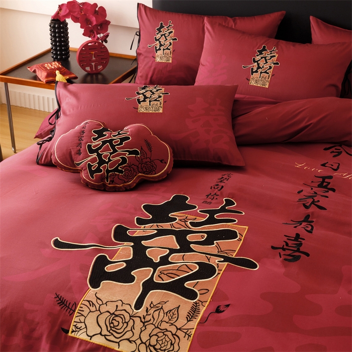 91家纺网 家纺一手货源 找家纺 宏羽纺家纺 2025新款100s全棉纯棉贡缎司马棉法式刺绣花边四件套墨韵喜缘