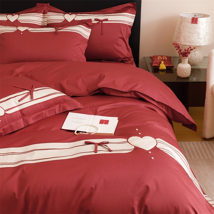 91家纺网 家纺一手货源 找家纺 宏羽纺家纺 2025新款100s全棉纯棉贡缎司马棉法式刺绣花边四件套绮梦