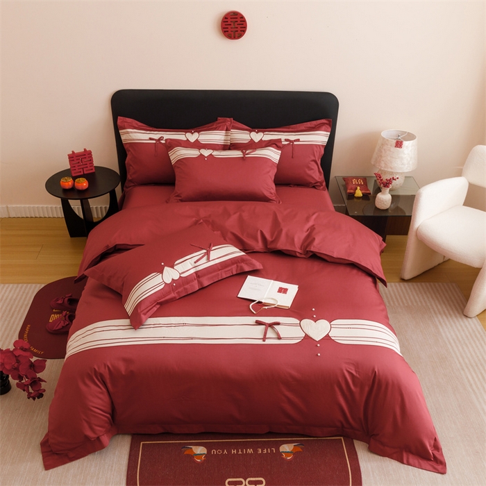 91家纺网 家纺一手货源 找家纺 宏羽纺家纺 2025新款100s全棉纯棉贡缎司马棉法式刺绣花边四件套绮梦