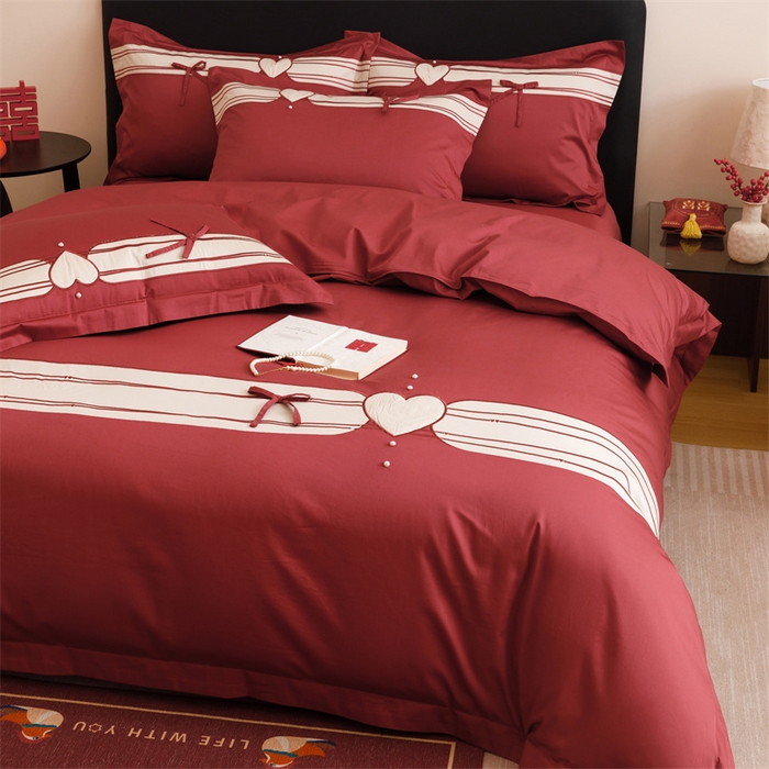 91家纺网 家纺一手货源 找家纺 宏羽纺家纺 2025新款100s全棉纯棉贡缎司马棉法式刺绣花边四件套绮梦