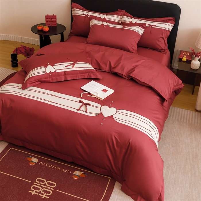 91家纺网 家纺一手货源 找家纺 宏羽纺家纺 2025新款100s全棉纯棉贡缎司马棉法式刺绣花边四件套绮梦