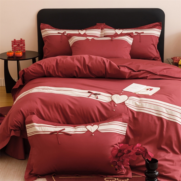 91家纺网 家纺一手货源 找家纺 宏羽纺家纺 2025新款100s全棉纯棉贡缎司马棉法式刺绣花边四件套绮梦