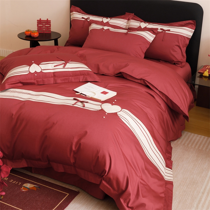 91家纺网 家纺一手货源 找家纺 宏羽纺家纺 2025新款100s全棉纯棉贡缎司马棉法式刺绣花边四件套绮梦