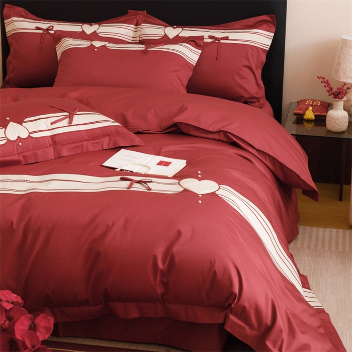 91家纺网 家纺一手货源 找家纺 宏羽纺家纺 2025新款100s全棉纯棉贡缎司马棉法式刺绣花边四件套绮梦